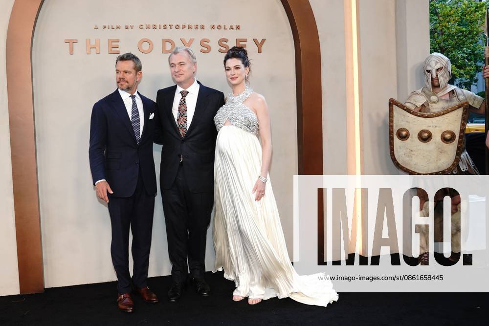 Matt Damon, Christopher Nolan, Anne Hathaway at arrivals for THE ODYSSEY Premiere, AMC Lincoln Square 13, New York, NY, July 14, 2026. Photo By: Kristin Callahan Everett Collection THE ODYSSEY Premiere PUBLICATIONXNOTxINxCANxCHNxFRAxITAxJPNxNORxPOLxRUSxESPxUKxUSA