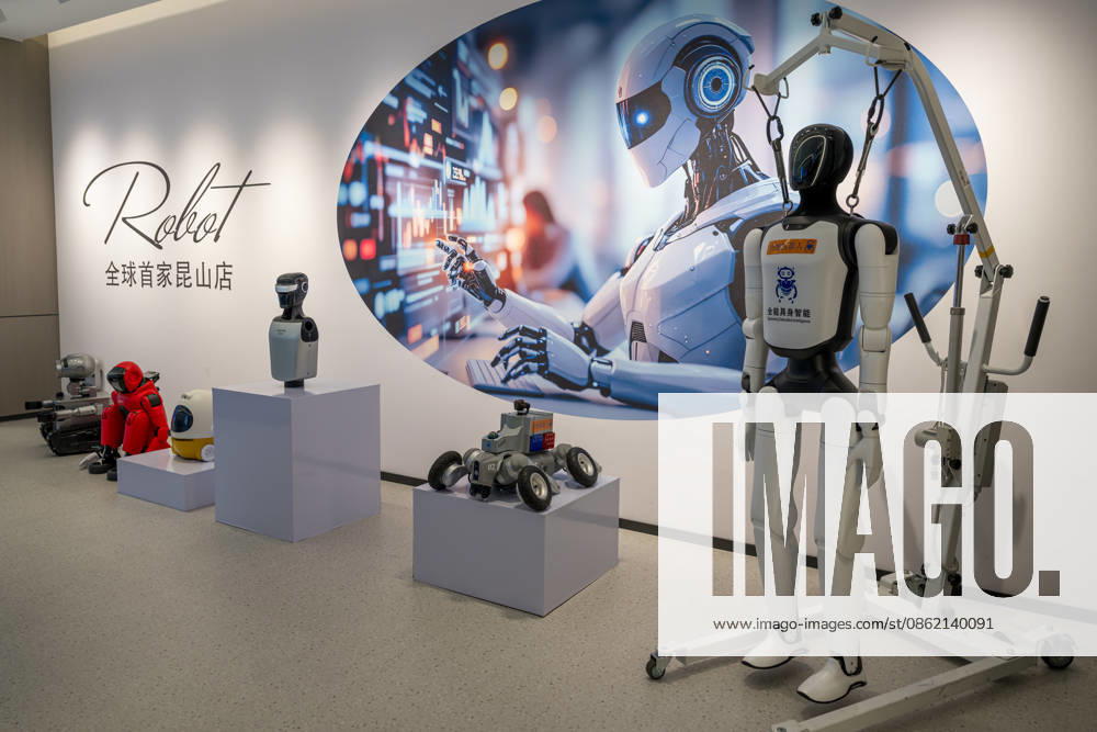 General view of a robot 6S store on its opening day on July 19, 2026 in Kunshan, Jiangsu Province of China. The store offers integrated sales, spare parts, after-sales service, feedback, leasing, and customization services while serving as a hub for humanoid robots, drones, training, and industry incubation.