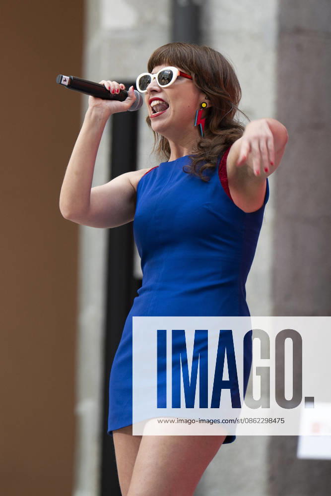Singer Natalia Garcia Poza known artistically as Nat Simons performs during the presentation of Hispanicity 2026 at the Casa de Correos. Madrid Spain - ZUMAs197 20260721_aaa_s197_001