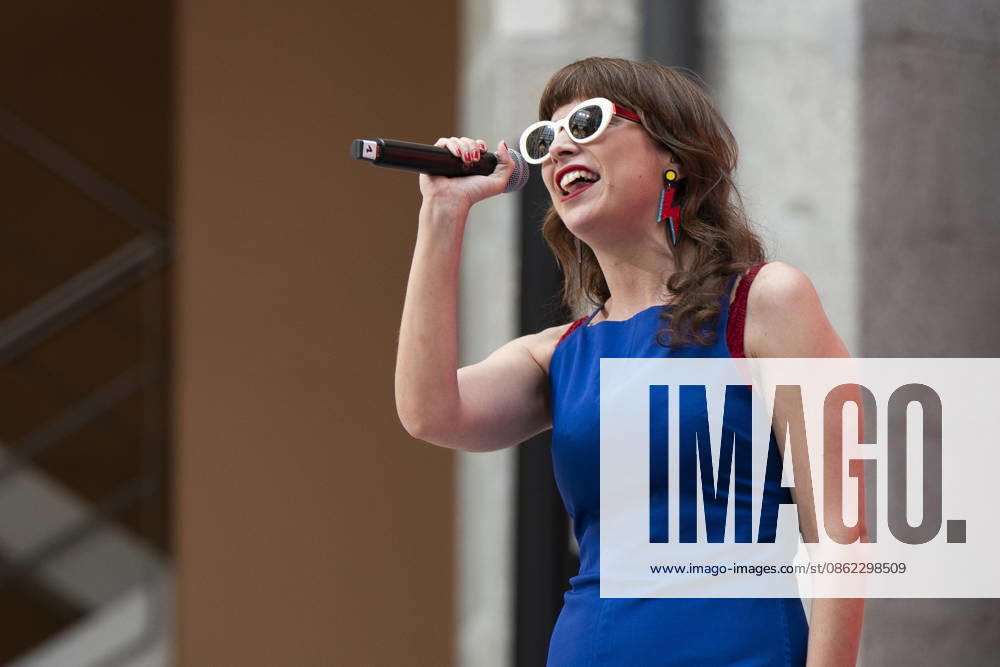 Singer Natalia Garcia Poza known artistically as Nat Simons performs during the presentation of Hispanicity 2026 at the Casa de Correos. Madrid Spain - ZUMAs197 20260721_aaa_s197_002