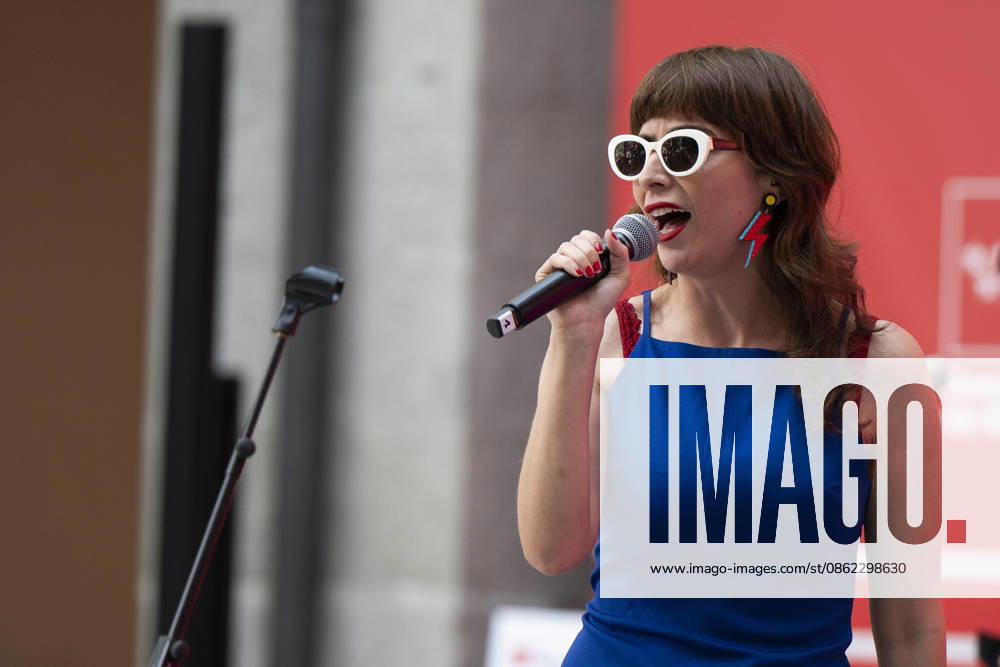 Singer Natalia Garcia Poza known artistically as Nat Simons performs during the presentation of Hispanicity 2026 at the Casa de Correos. Madrid Spain - ZUMAs197 20260721_aaa_s197_005