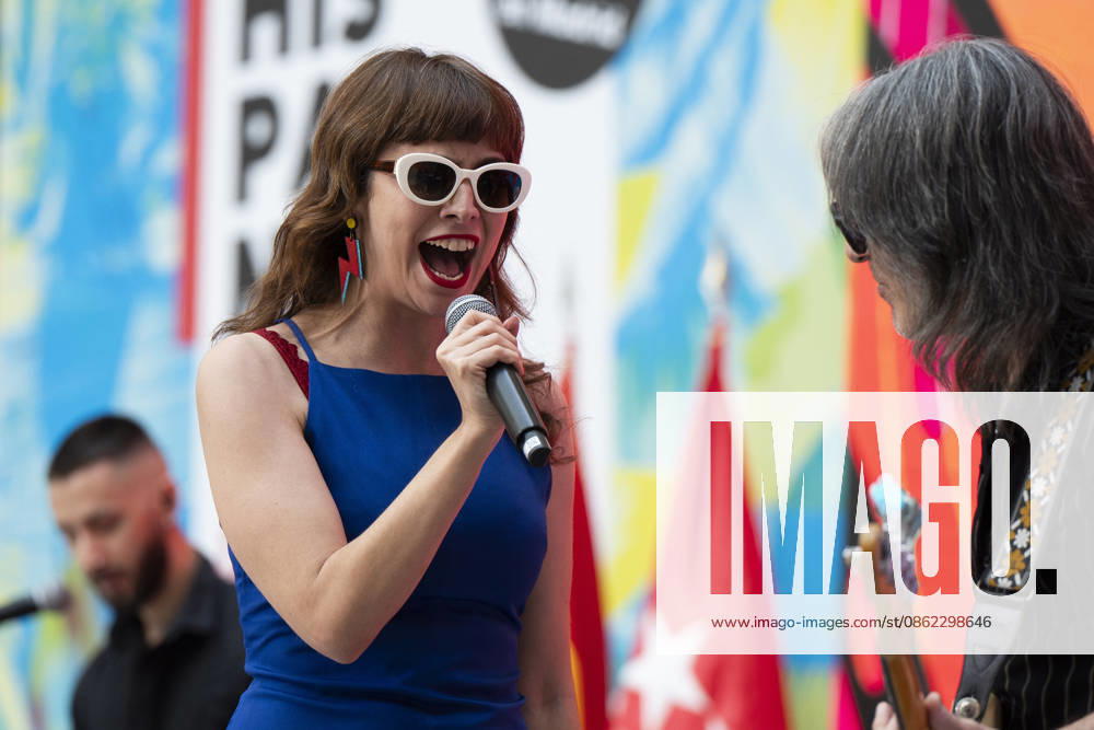 Singer Natalia Garcia Poza known artistically as Nat Simons performs during the presentation of Hispanicity 2026 at the Casa de Correos. Madrid Spain - ZUMAs197 20260721_aaa_s197_007