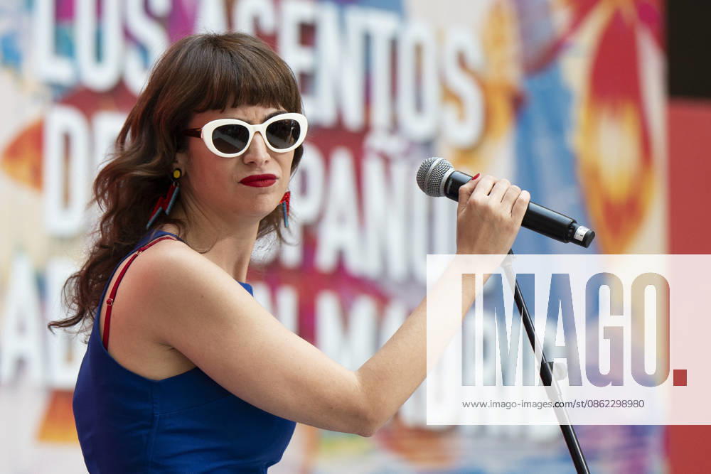 Singer Natalia Garcia Poza known artistically as Nat Simons performs during the presentation of Hispanicity 2026 at the Casa de Correos. Madrid Spain - ZUMAs197 20260721_aaa_s197_015