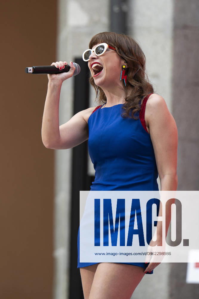 Singer Natalia Garcia Poza known artistically as Nat Simons performs during the presentation of Hispanicity 2026 at the Casa de Correos. Madrid Spain - ZUMAs197 20260721_aaa_s197_017