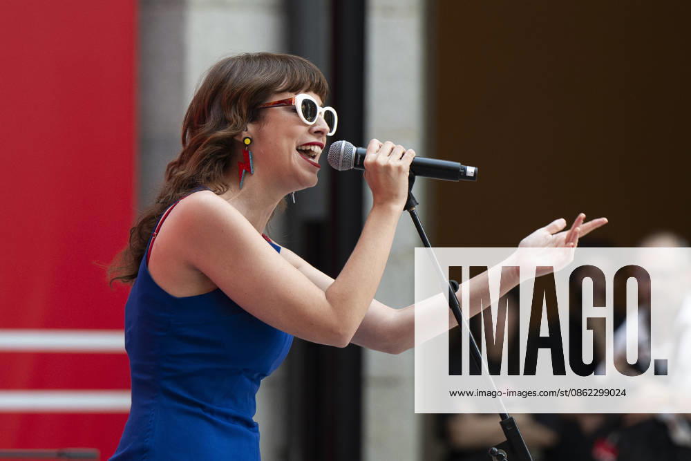Singer Natalia Garcia Poza known artistically as Nat Simons performs during the presentation of Hispanicity 2026 at the Casa de Correos. Madrid Spain - ZUMAs197 20260721_aaa_s197_021