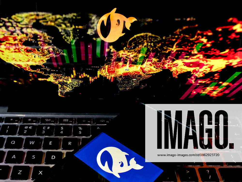In this photo illustration, the DeepSeek logo is displayed on a mobile phone screen against an illustration of world map industry worlds largest companies publish their quarterly revenue. Poland - ZUMAs197 20260728_aaa_s197_157
