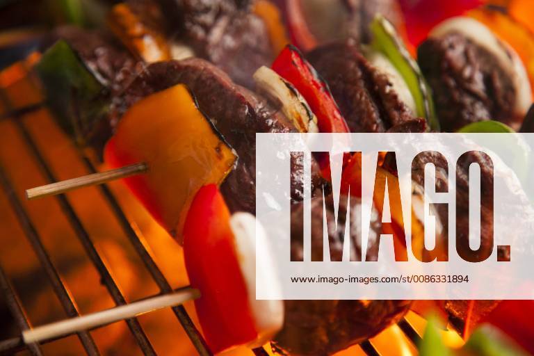 Steak and vegetables preparing on barbecue, Madison, Wisconsin, USA, Madison Wisconsin United States