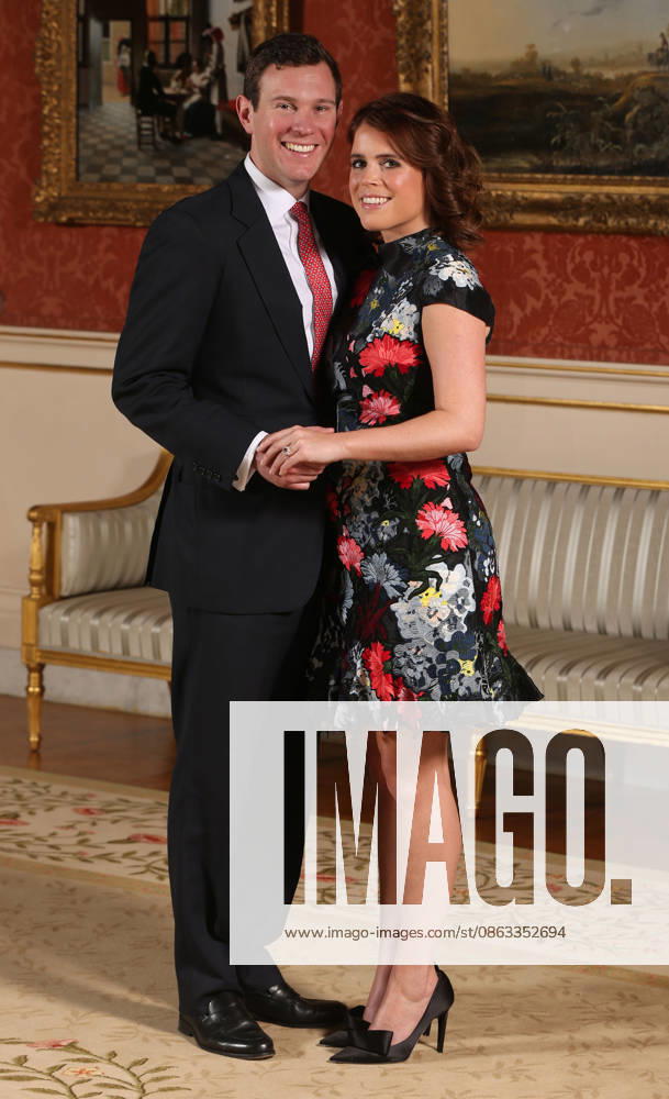 Princess Eugenie and Jack Brooksbank engaged Princess Eugenie and Jack Brooksbank in the Picture Gallery at Buckingham Palace in London after they announced their engagement. Princess Eugenie wears a dress by Erdem, shoes by Jimmy Choo and a ring containing a padparadscha sapphire surrounded by diamonds. They are to marry at St Georges Chapel in Windsor Castle in the autumn this year., Credit:PA ROTA - B68 Avalon UK