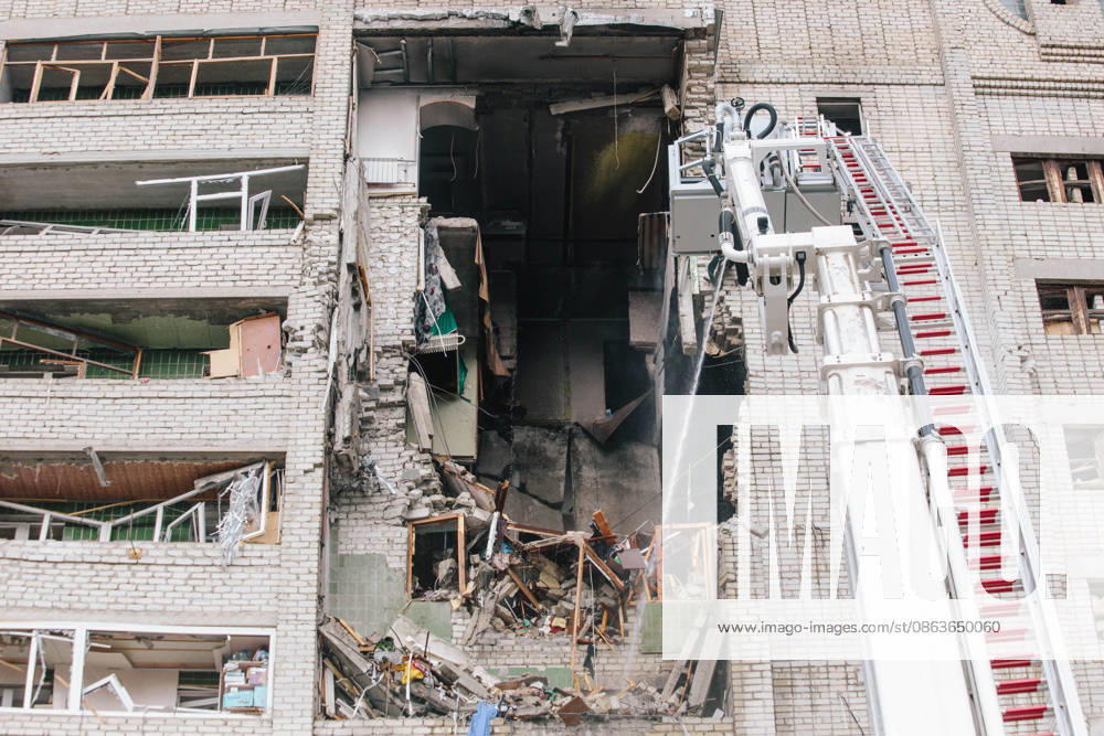Consequences Of The Attack On Kharkiv Rescuers work to extinguish a fire at the site of damaged floors in Kharkiv, Ukraine, on August 9, 2026. On the morning of August 9, 2026, Russia attacked Kharkiv with jet drones, previously known as Banderol. One of the shells hit a residential high-rise building, causing floors 7 to 10 to collapse. According to the city hall, at least two people died. The rubble is being cleared. Kharkiv Ukraine