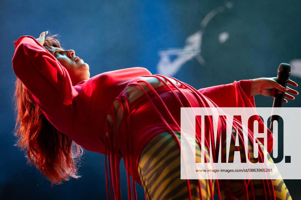 CMAT live at Vodafone Stage during Vodafone Paredes de Coura in Paredes de Coura, Portugal - 12 AUG 2026. Irish singer songwriter, Ciara Mary?Alice Thompson aka CMAT seen performing on the Vodafone Stage during Vodafone Paredes de Coura. Paredes de Coura Portugal