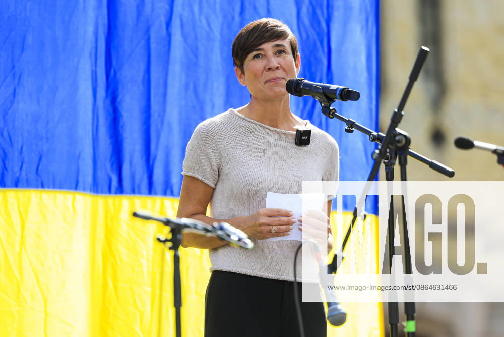 Markering av den ukrainske uavhengighetsdagen i Oslo Oslo 20260823. Ine Eriksen Soreide (H) holder tale under markering av den ukrainske uavhengighetsdagen pa Eidsvolls plass utenfor Stortinget i Oslo. Foto: Amanda Pedersen Giske NTB Oslo Norge m2s5sweCto0 Ref:_BNC_POLm2s5sweCto0.jpg
