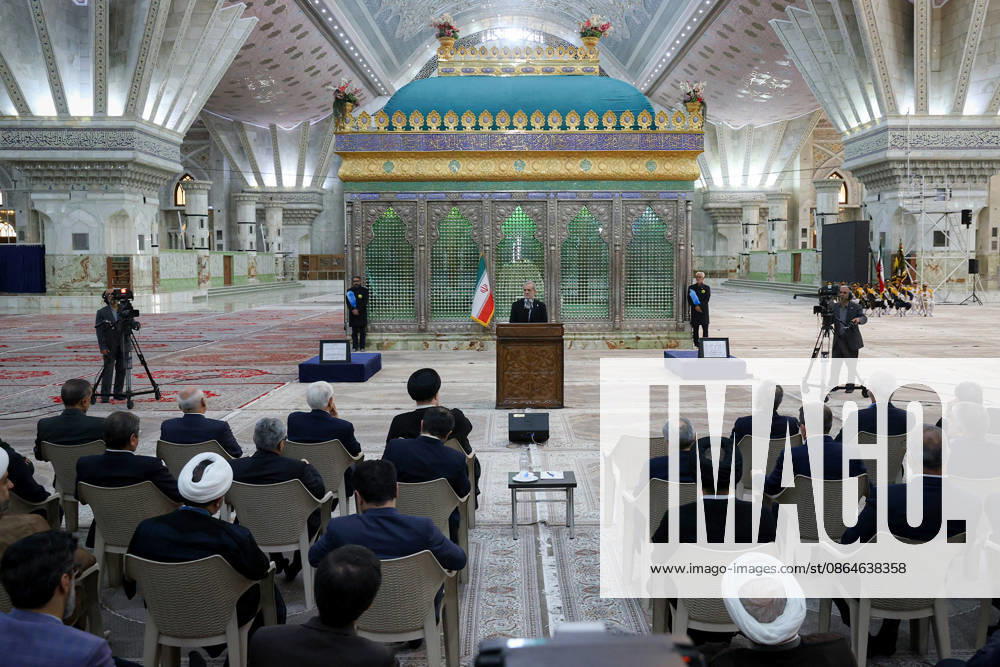 Iranian President Masoud Pezeshkian TEHRAN, IRAQ - AUGUST 23: (---- – MANDATORY CREDIT - IRANIAN PRESIDENCY HANDOUT - NO MARKETING NO ADVERTISING CAMPAIGNS - DISTRIBUTED AS A SERVICE TO CLIENTS----) Iranian President Masoud Pezeshkian speaks during an event to mark the first day of the Government Week at the mausoleum of Ayatollah Ruhollah Khomeini, the founder of the Islamic Republic of Iran, in Tehran, Iran on August 23, 2026. Iranian Presidency Anadolu Tehran Iran. Editorial use only. Please get in touch for any other usage.