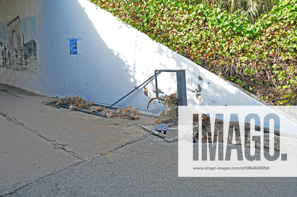 Roda De Bero Tarragona, Spain: The access fence to the bridge was broken by the storm in Roda de Bera in Tarragona Following the storm in Tarragona, several cars and streets with damage are the result of the heavy downpour that fell on Friday, August 21st. Roda De Berà Spain - ZUMAs197 20260823_aaa_s197_090