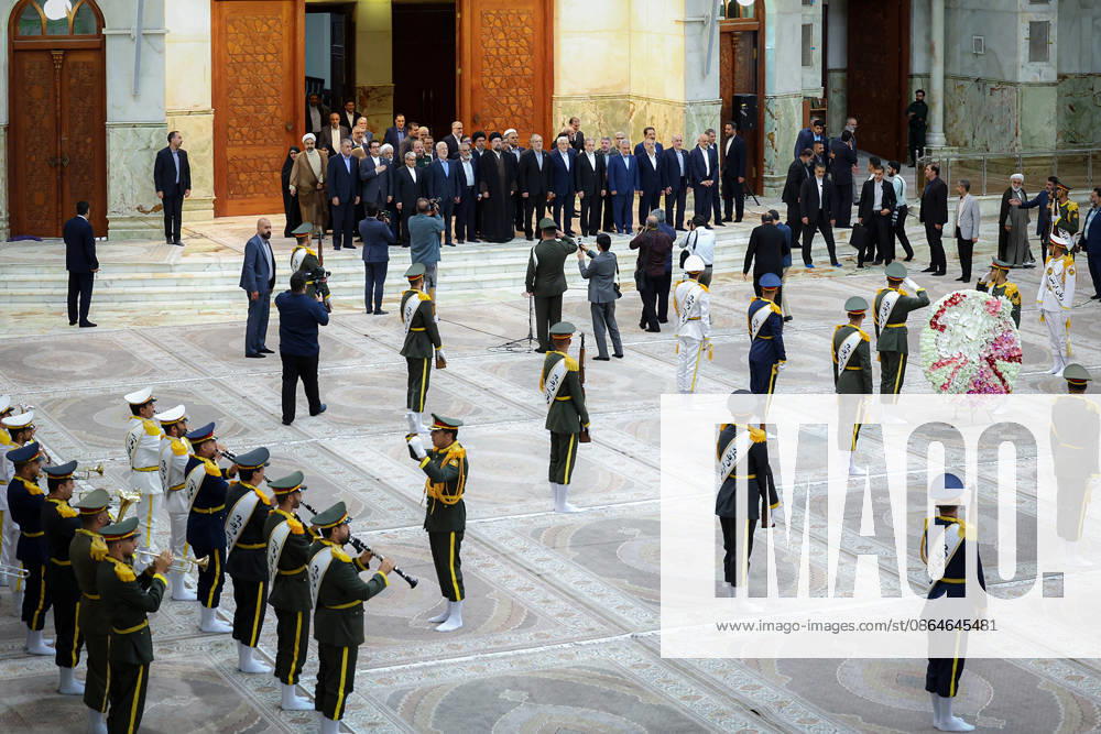 President Masoud Pezeshkian attends an event to mark the first day of the Government Week at the mausoleum of Ayatollah Ruhollah Khomeini, the founder of the Islamic Republic of Iran, in Tehran, Iran on August 23, 2026. Iranian President Masoud Pezeshkian declared that no power will be able to force the Iranian people into surrender. He dismissed claims that sanctions would turn Iran into another Venezuela, saying that has not happened. He stressed the need to begin conserving gasoline consumption through government measures, including a plan to reduce the number and fuel use of government vehicles. IRN2026082309 IranianxPresidency