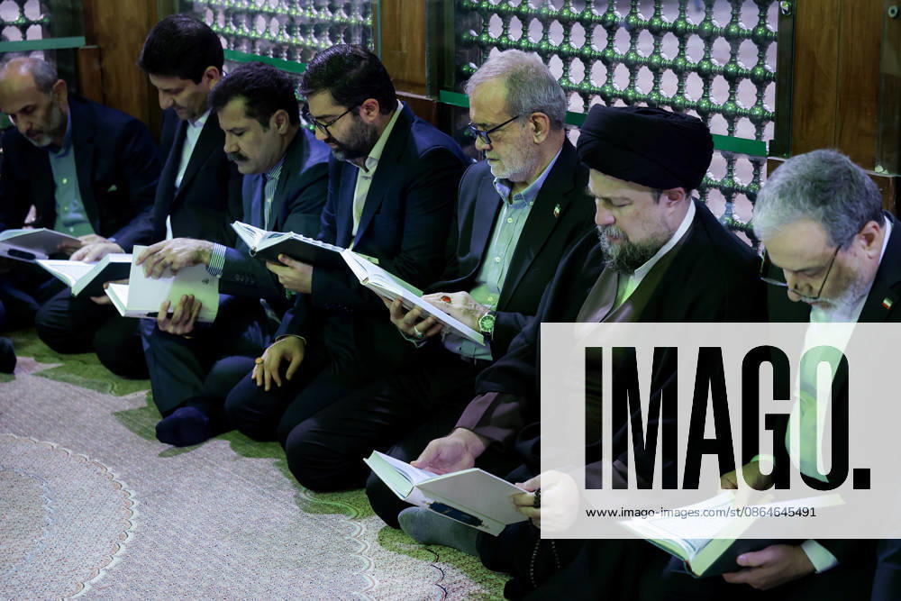 President Masoud Pezeshkian (3-R) attends an event to mark the first day of the Government Week at the mausoleum of Ayatollah Ruhollah Khomeini, the founder of the Islamic Republic of Iran, in Tehran, Iran on August 23, 2026. Iranian President Masoud Pezeshkian declared that no power will be able to force the Iranian people into surrender. He dismissed claims that sanctions would turn Iran into another Venezuela, saying that has not happened. He stressed the need to begin conserving gasoline consumption through government measures, including a plan to reduce the number and fuel use of government vehicles. IRN2026082316 IranianxPresidency