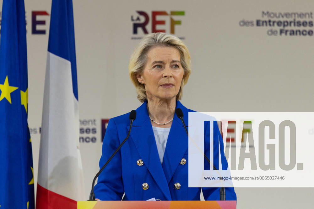 Second day of La REF 2026 meeting - Paris European Commission President Ursula von der Leyen during the La REF 2026 meeting of French entrepreneurs, organised by the MEDEF, France s main employers federation, at the Roland-Garros venue in Paris on August 27, 2026. Photo by Raphael Lafargue ABACAPRESS.COM Paris France