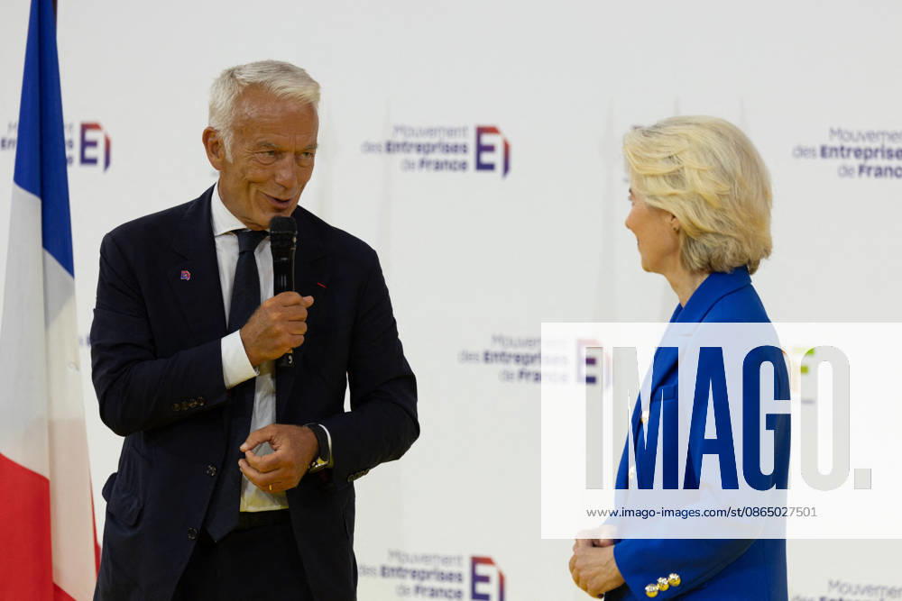 Second day of La REF 2026 meeting - Paris European Commission President Ursula von der Leyen, MEDEF president Patrick Martin during the La REF 2026 meeting of French entrepreneurs, organised by the MEDEF, France s main employers federation, at the Roland-Garros venue in Paris on August 27, 2026. Photo by Raphael Lafargue ABACAPRESS.COM Paris France