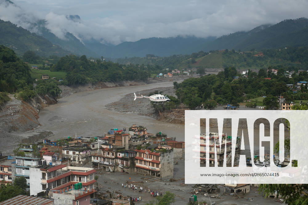 Nepal Disaster: The Second Day Of Devastation, Rescue And Recovery A general view of a flood-affected area in Nuwakot, Nepal, on August 27, 2026, following an outburst of a glacial lake in Tibet. Floodwaters inundate homes and damage local infrastructure, while rescue and relief operations continue in the affected area. Nuwakot Nepal