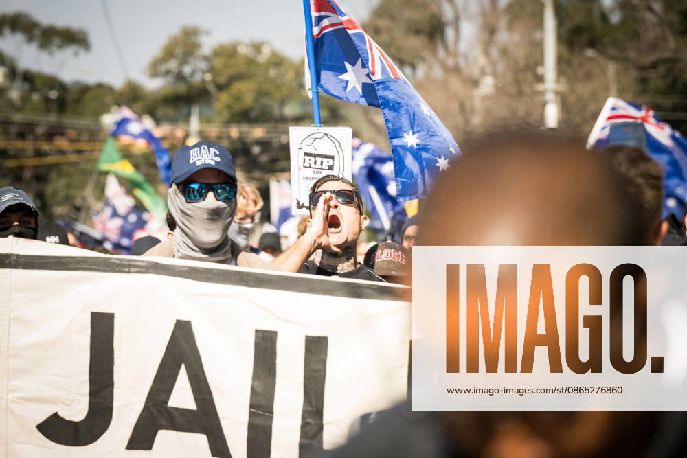 ANTI IMMIGRATION RALLY, Protestors marched through the streets of Melbourne shouting anti immigration slogans during a far right March for Australia anti-immigration rally in Melbourne, Sunday, August 30, 2026. ( NO ARCHIVING MELBOURNE VICTORIA AUSTRALIA