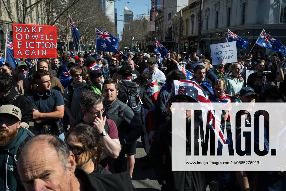 ANTI IMMIGRATION RALLY, Anti immigration protestors converged on the steps of Parliament house during a far right March for Australia anti-immigration rally in Melbourne, Sunday, August 30, 2026. ( NO ARCHIVING MELBOURNE VICTORIA AUSTRALIA