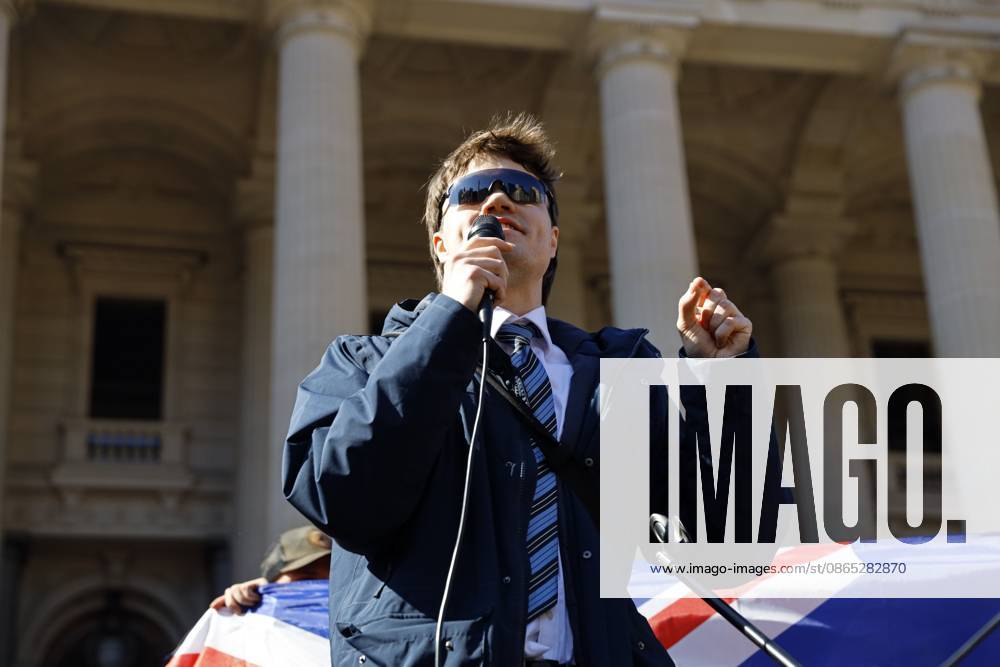Fair right influencer Hugo Ã¢â‚¬ËœAuspillÃ¢â‚¬â ¢ Lennon addresses the crowd during a far right March for Australia anti-immigration rally..Hundreds of supporters of the far-right group March for Australia marched through MelbourneÃ¢â‚¬â ¢s CBD as part of a demonstration focused on freedom of speech and political expression, while counter-protesters gathered separately to oppose the march and its political messages. March for Australia organisers called for the repeal of laws they say restrict political communication, an end to government censorship and constitutional protection for freedom of speech. Melbourne Australia - ZUMAs197 20260830_aaa_s197_036