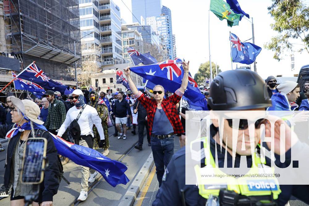 Far-right activists marched through the streets of Melbourne during the rally..Hundreds of supporters of the far-right group March for Australia marched through Melbourneâ€⠢s CBD as part of a demonstration focused on freedom of speech and political expression, while counter-protesters gathered separately to oppose the march and its political messages. March for Australia organisers called for the repeal of laws they say restrict political communication, an end to government censorship and constitutional protection for freedom of speech. Melbourne Australia - ZUMAs197 20260830_aaa_s197_051