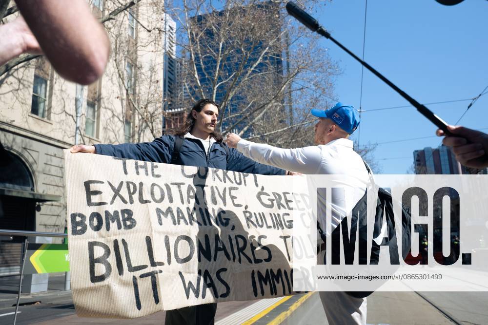 Clashes erupt during anti-immigration protest and counter-demonstration in Melbourne MELBOURNE, AUSTRALIA, AUGUST 30, 2026: Supporters of a demonstration previously promoted as March for Australia and later described by organizers as a Free Speech protest gather in Melbourne during an event led by internet personality Hugo Lennon, known online as Auspill. Clashes break out involving protesters, counter-protesters and police, prompting officers to deploy crowd-control spray and pepper-ball rounds. Melbourne Victoria Australia