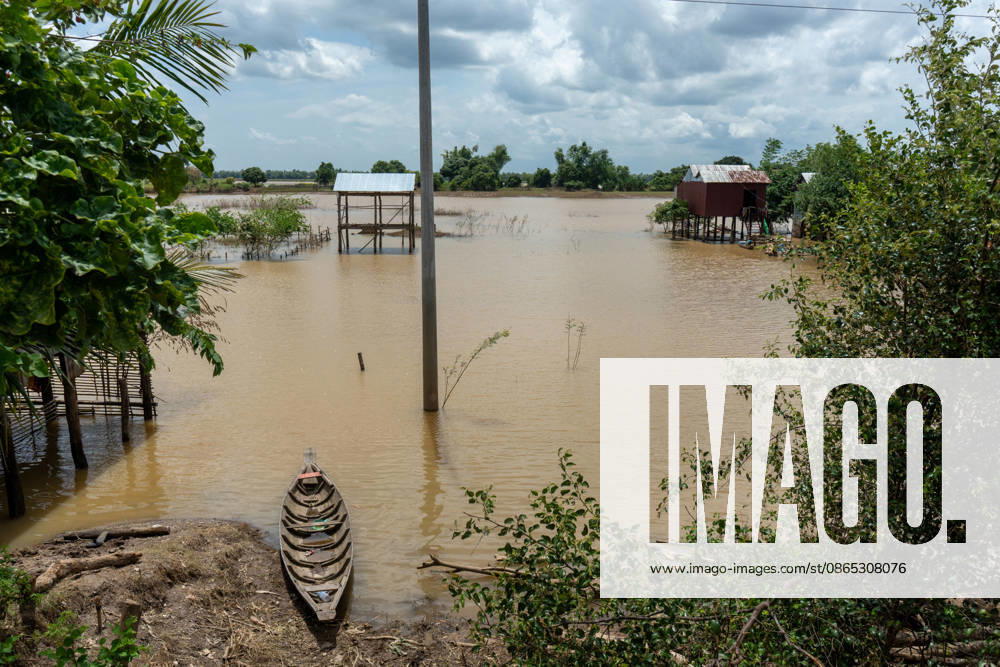 Flooded Kratie braces for another round of flooding KRATIE, CAMBODIA - AUGUST 30: More than 4,000 hectares of rice fields have been inundated by floods across four provinces, including Kratie province, Cambodia, as seen on August 30, 2026. Farmers in affected agricultural areas navigate boats through their fields or wade through the water, while livestock and farm equipment have been moved to higher ground along roads that remain above the floodwaters. Magdalena Chodownik Anadolu Kratie Cambodia. Editorial use only. Please get in touch for any other usage.