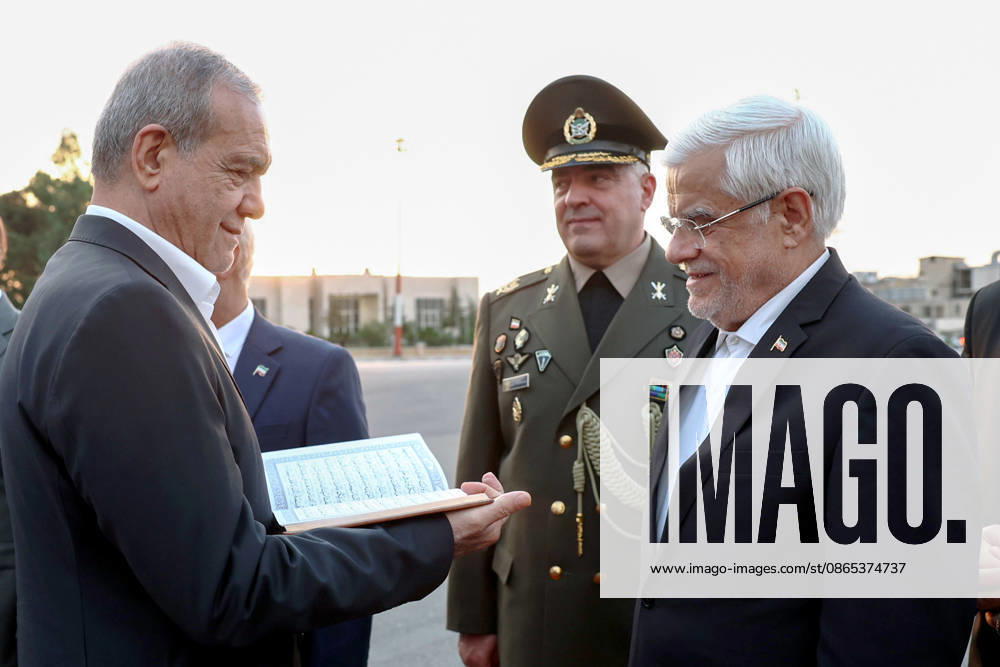 Iranian President Masoud Pezeshkian departs Tehran, Iran, for Bishkek, Kyrgyzstan, on August 31, 2026, to attend the Shanghai Cooperation Organisation summit. Pezeshkian later arrived at Manas International Airport, where he was welcomed by Kyrgyz Cabinet Chairman Adylbek Kasymaliev. The SCO Council of Heads of State meeting is scheduled for September 1 in Bishkek, alongside an SCO Plus summit attended by leaders and representatives from member states and invited countries. Tehran Iran - ZUMAi98_ 20260831_zih_i98_003