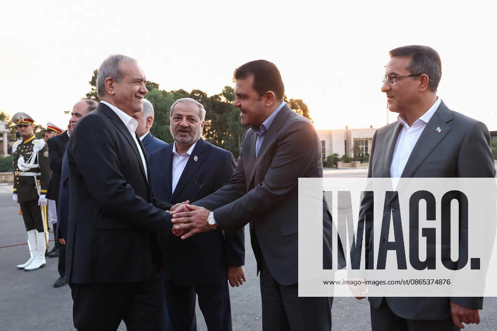 Iranian President Masoud Pezeshkian departs Tehran, Iran, for Bishkek, Kyrgyzstan, on August 31, 2026, to attend the Shanghai Cooperation Organisation summit. Pezeshkian later arrived at Manas International Airport, where he was welcomed by Kyrgyz Cabinet Chairman Adylbek Kasymaliev. The SCO Council of Heads of State meeting is scheduled for September 1 in Bishkek, alongside an SCO Plus summit attended by leaders and representatives from member states and invited countries. Tehran Iran - ZUMAi98_ 20260831_zih_i98_012