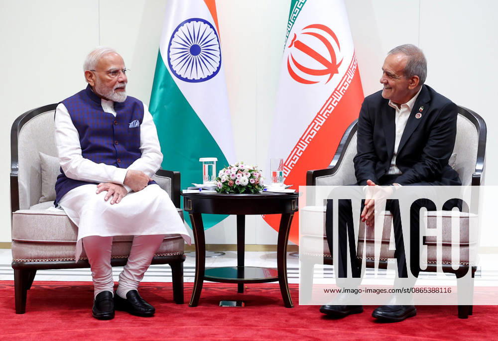 Indian Prime Minister Modi Meets Iranian President Pezeshkian on sidelines of SCO Summit BISHKEK, KYRGYZSTAN - AUGUST 31: (---- MANDATORY CREDIT - PRESS INFORMATION BUREAU OF INDIA HANDOUT - NO MARKETING NO ADVERTISING CAMPAIGNS - DISTRIBUTED AS A SERVICE TO CLIENTS----) Indian Prime Minister Narendra Modi (L) holds a bilateral meeting with Iranian President Masoud Pezeshkian (R) on the sidelines of the Shanghai Cooperation Organization (SCO) Summit in Bishkek, Kyrgyzstan, on August 31, 2026. Press Information Bureau (PIB) Anadolu Bishkek Kyrgyzstan. Editorial use only. Please get in touch for any other usage.
