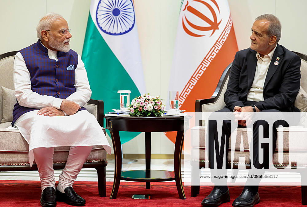 Indian Prime Minister Modi Meets Iranian President Pezeshkian on sidelines of SCO Summit BISHKEK, KYRGYZSTAN - AUGUST 31: (---- MANDATORY CREDIT - PRESS INFORMATION BUREAU OF INDIA HANDOUT - NO MARKETING NO ADVERTISING CAMPAIGNS - DISTRIBUTED AS A SERVICE TO CLIENTS----) Indian Prime Minister Narendra Modi (L) holds a bilateral meeting with Iranian President Masoud Pezeshkian (R) on the sidelines of the Shanghai Cooperation Organization (SCO) Summit in Bishkek, Kyrgyzstan, on August 31, 2026. Press Information Bureau (PIB) Anadolu Bishkek Kyrgyzstan. Editorial use only. Please get in touch for any other usage.