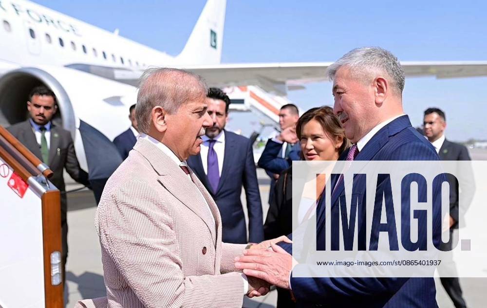 Chairman of the Cabinet of Ministers of Kyrgyzstan Adyldek Kasymaliev Welcomes Prime Minister of Pakistan Muhammad Shehbaz Sharif at Manas International Airport in Bishkek Pakistan - ZUMAas3_ 20260831_zaf_as3_003