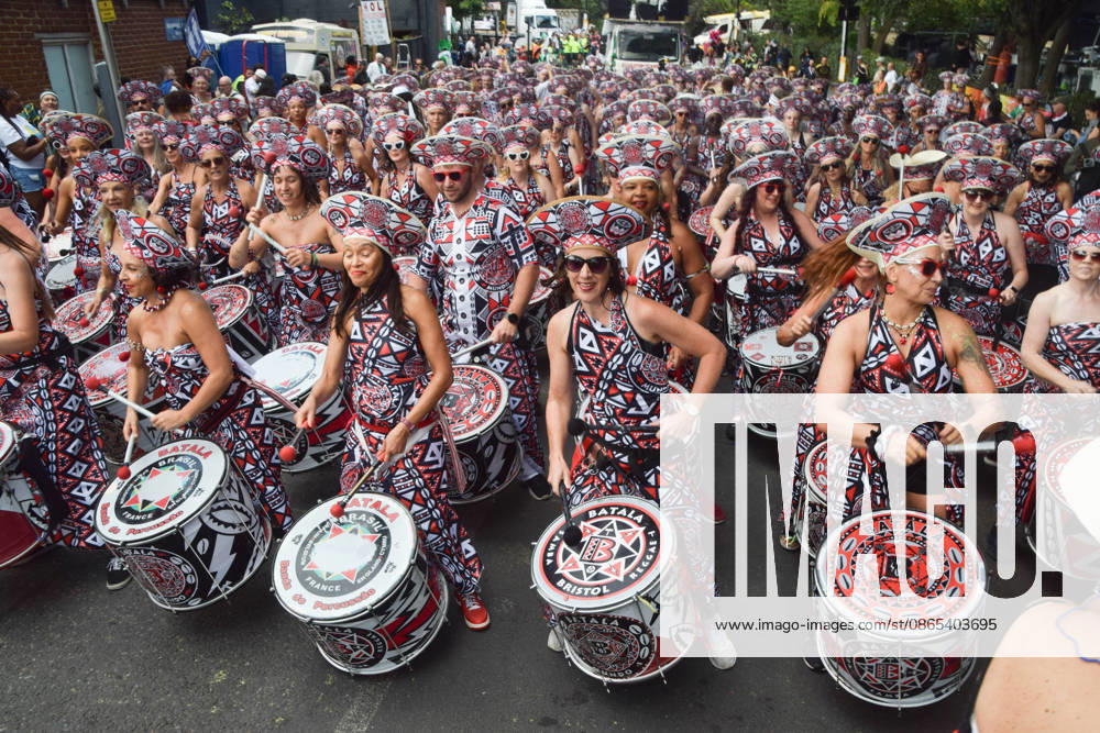 Drummers perform in the parade on the final day of the Notting Hill Carnival. This year celebrates the 60th anniversary of Europeâ€⠢s biggest street festival. London United Kingdom - ZUMAv130 20260831_zip_v130_014