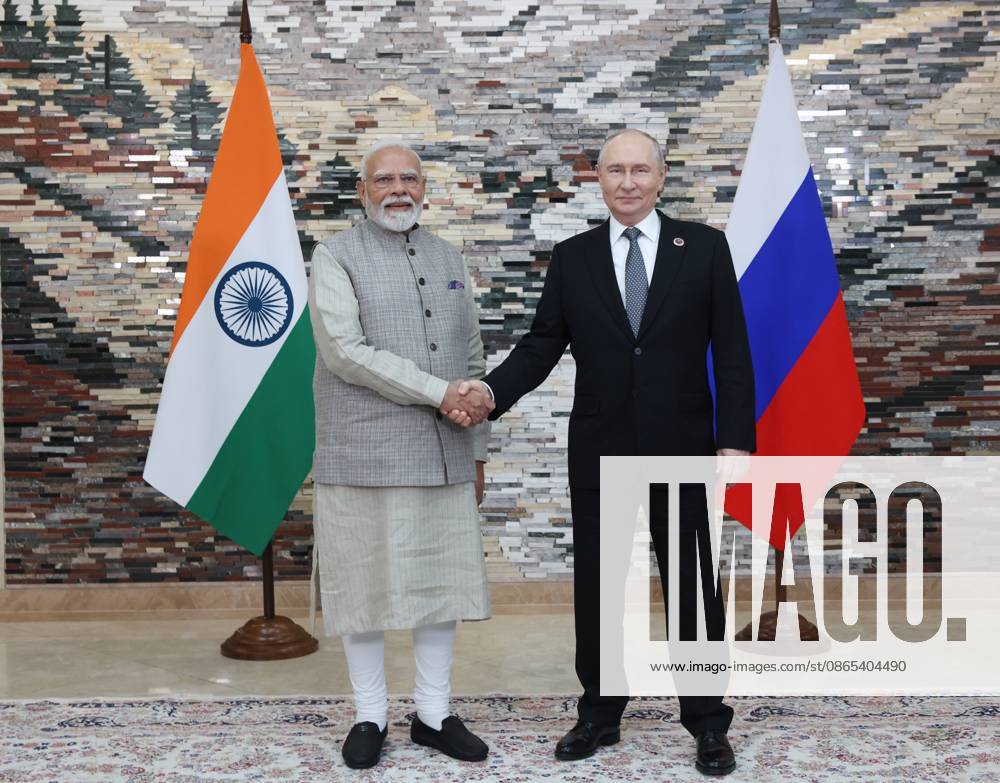 Kyrgyzstan Putin SCO Summit 9231815 31.08.2026 Indian Prime Minister Narendra Modi and Russian President Vladimir Putin shake hands as they pose for photos before a meeting on the sidelines of the Shanghai Cooperation Organization (SCO) summit in Bishkek, Kyrgyzstan. Petr Kovalev Sputnik Bishkek Kyrgyzstan