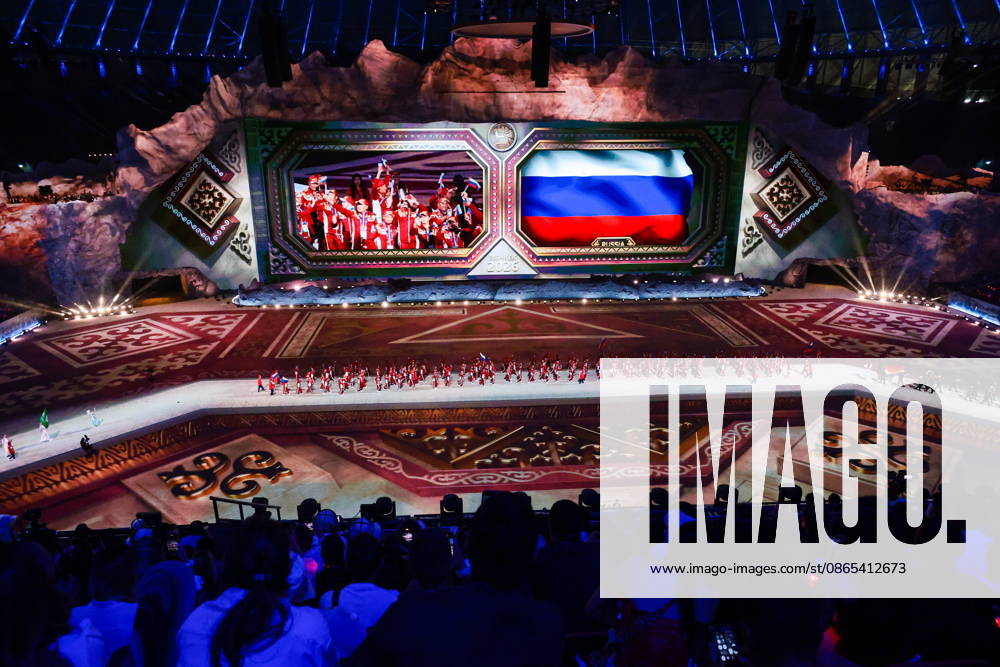 KYRGYZSTAN, BISHKEK - AUGUST 31, 2026: A team of athletes represents Russia during a ceremony to open the 2026 World Nomad Games at Bishkek Arena. Kirill Kukhmar TASS 96910227