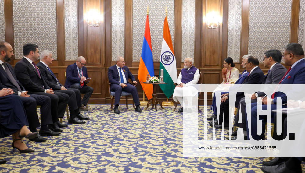 PM Modi meets Armenian PM Nikol Pashinyan on the sidelines of the SCO Summit Bishkek Kyrgyzstan , Aug 31 (ANI): Prime Minister Narendra Modi holds a bilateral meeting with Prime Minister of Armenia, Nikol Pashinyan, on the sidelines of the SCO Summit, in Bishkek on Monday. (Narendra Modi Photo Gallery ANI Photo) Bishkek Kyrgyzstan