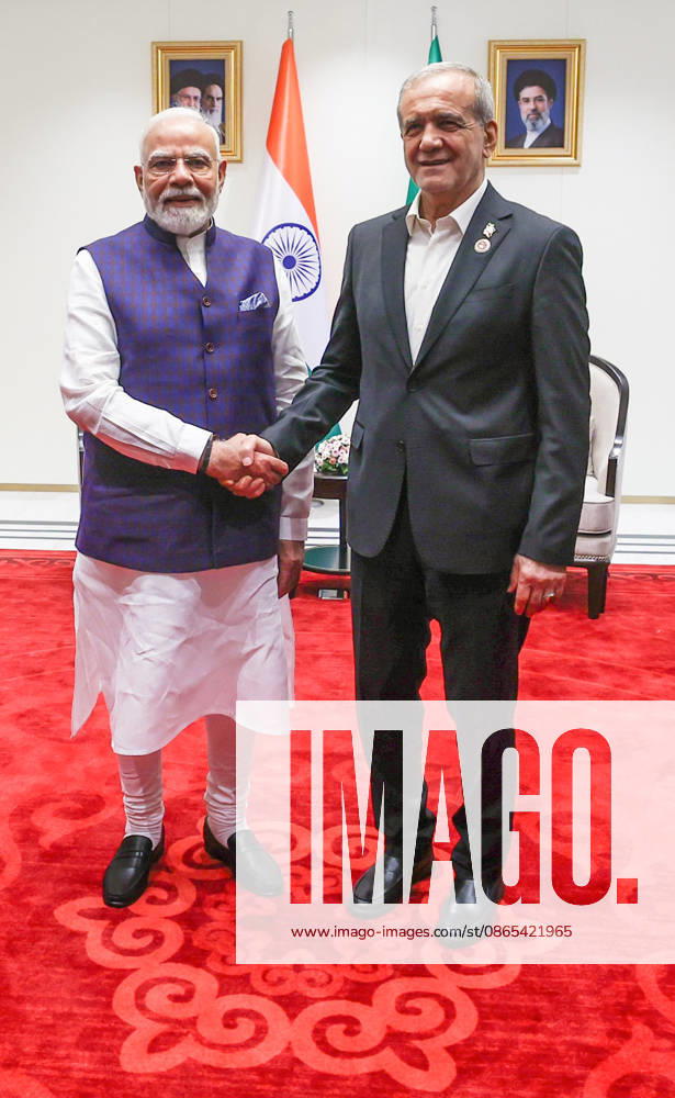 PM Modi meets Iranian President Masoud Pezeshkian, on the sidelines of the SCO Summit Bishkek Kyrgyzstan , Aug 31 (ANI): Prime Minister Narendra Modi holds a bilateral meeting with the President of Iran, Masoud Pezeshkian on the sidelines of the SCO Summit, in Bishkek on Monday. (DPR PMO ANI Photo) Bishkek Kyrgyzstan
