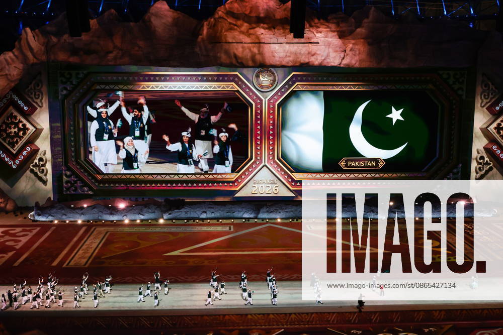KYRGYZSTAN, BISHKEK - AUGUST 31, 2026: A team of athletes represents Pakistan during a ceremony to open the 2026 World Nomad Games at Bishkek Arena Bishkek Kyrgyzstan - ZUMAt113 20260831_zaa_t113_407