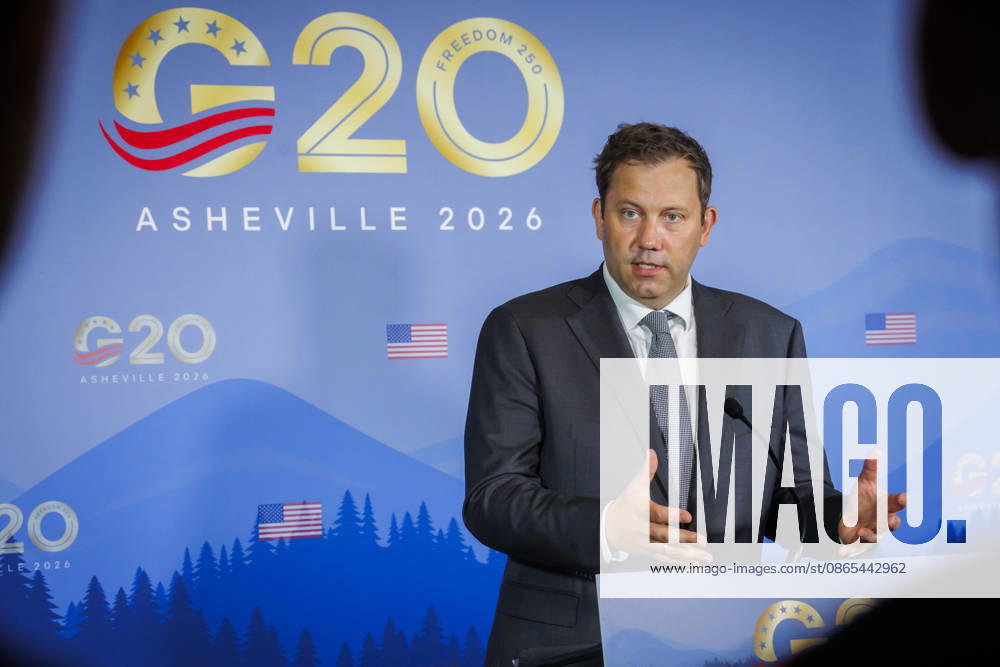 Lars Klingbeil, Bundesminister der Finanzen, aufgenommen im Rahmen des G-20 Treffens der Finanzministerinnen und Finanzminister sowie Notenbankgouverneurinnen und Notenbankgouverneuren. Hier waehrend eines Pressestatements. Asheville, 31.08.2026. Fotografiert im Auftrag des Bundesministeriums der Finanzen. Asheville United States of America