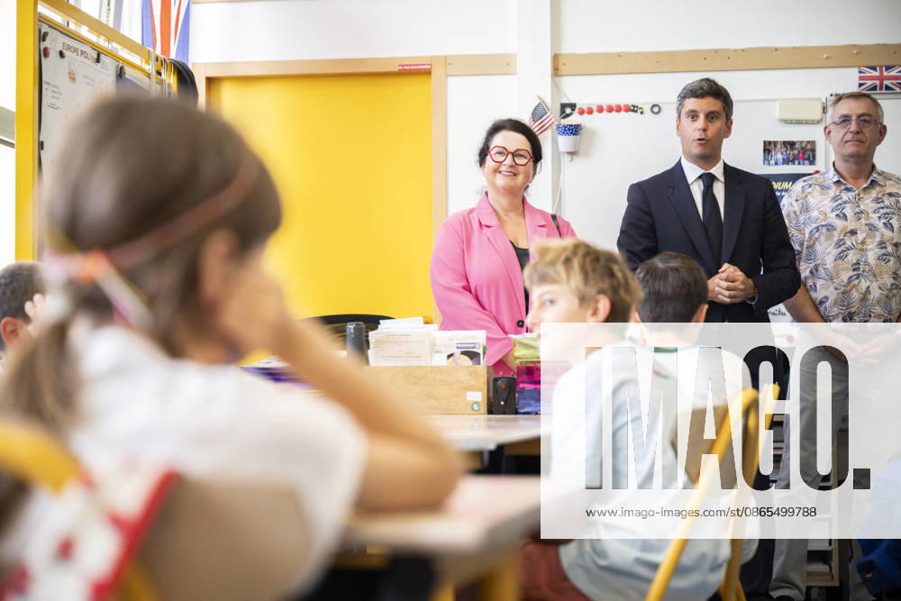 Gabriel Attal Visits a Primary School for The Start of School - Paris General Secretary of French centrist party Renaissance and upcoming presidential election candidate Gabriel Attal visits Jean de La Fontaine Elementary School at the start of the school year in Issy-les-Moulineaux, near Paris, France on September 1, 2026. Photo by Eliot Blondet ABACAPRESS.COM Paris France France