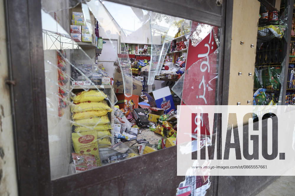 Binnish Syria Ammunition Explosion Damage is visible inside a shop near the site of an explosion in Binnish, Idlib Governorate, Syria, on September 1, 2026. Five people were killed and several others injured when a vehicle loaded with ammunition exploded in Binnish, according to Syrian authorities, while the cause remained unclear and emergency crews worked to secure scattered munitions and prevent further explosions. Binnish Idlib Syria