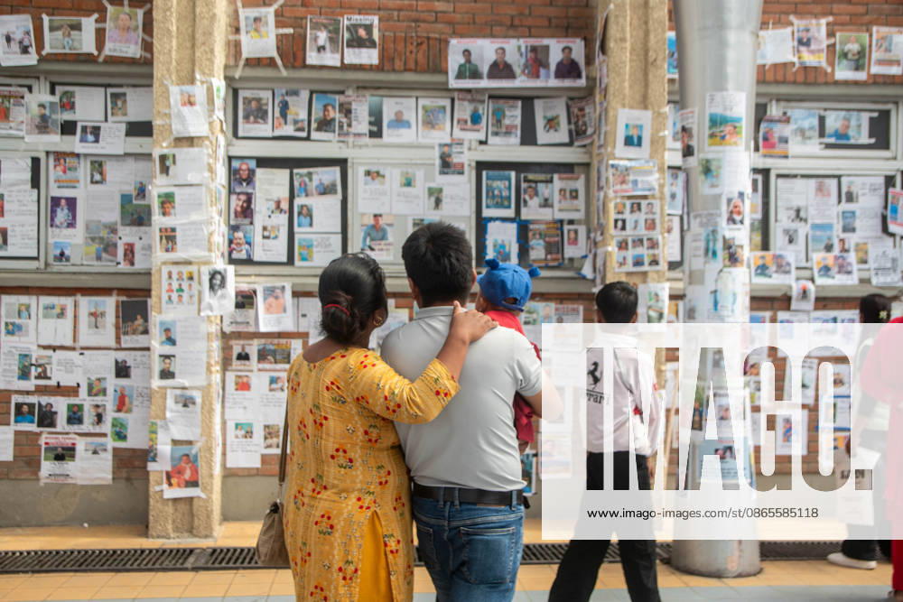 Relatives of missing persons inspect notice boards displayed with photos and details at Tribhuvan University Teaching Hospital in Kathmandu. Hundreds remain unaccounted for following severe flash floods caused by a glacial outburst along the Tibet-Nepal border on August 26. Kathmandu Nepal - ZUMAs197 20260901_aaa_s197_178