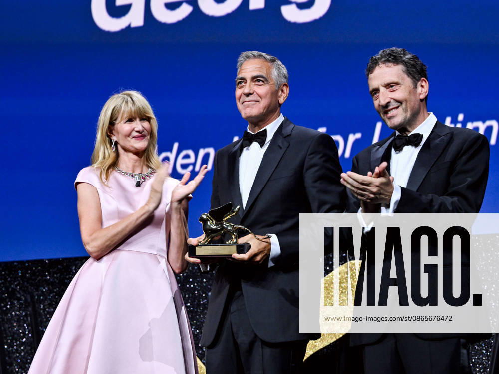 IPA88039077 - Venice, 83rd Venice International Film Festival 2026 - Night 1 - Opening ceremony in the Sala Grande for the Lifetime Achievement Lion - pictured: Laura Dern, GEORGE CLOONEY, Pietrangelo Buttafuoco