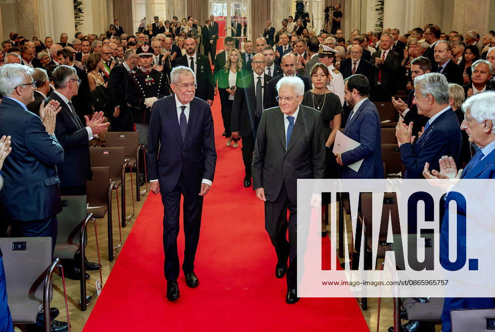 President Sergio Mattarella with the Federal President of the Republic of Austria, HE Mr. Alexander Van der Bellen, at the ceremony on the occasion of the Day of Autonomy , Merano, 05 09 2026 Merano Italy - ZUMAa289 20260905_zia_a289_004