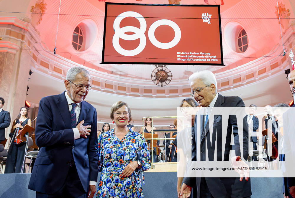 President Sergio Mattarella with the Federal President of the Republic of Austria, HE Mr. Alexander Van der Bellen, at the end of the ceremony on the occasion of the Day of Autonomy , Merano, 5 September 2026. Merano Italy - ZUMAa289 20260905_zia_a289_013