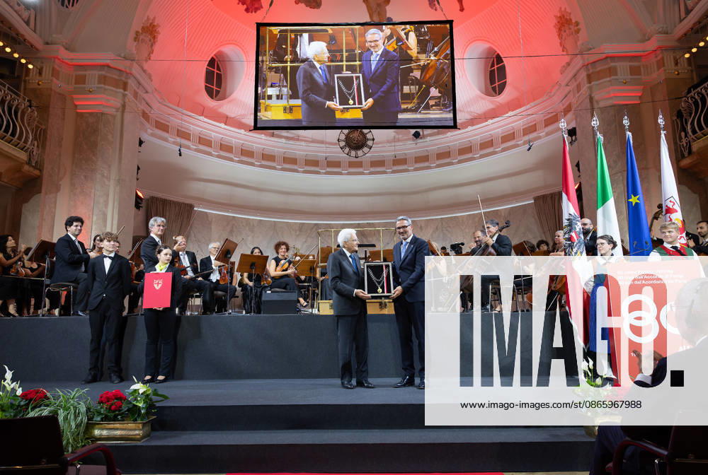 President Sergio Mattarella receives the honor of Grand Order of Merit of the Autonomous Province of Bolzano from the President of the Autonomous Province of Bolzano during the ceremony on the occasion of the Day of Autonomy , Merano, 5 September 2026. Merano Italy - ZUMAa289 20260905_zia_a289_020