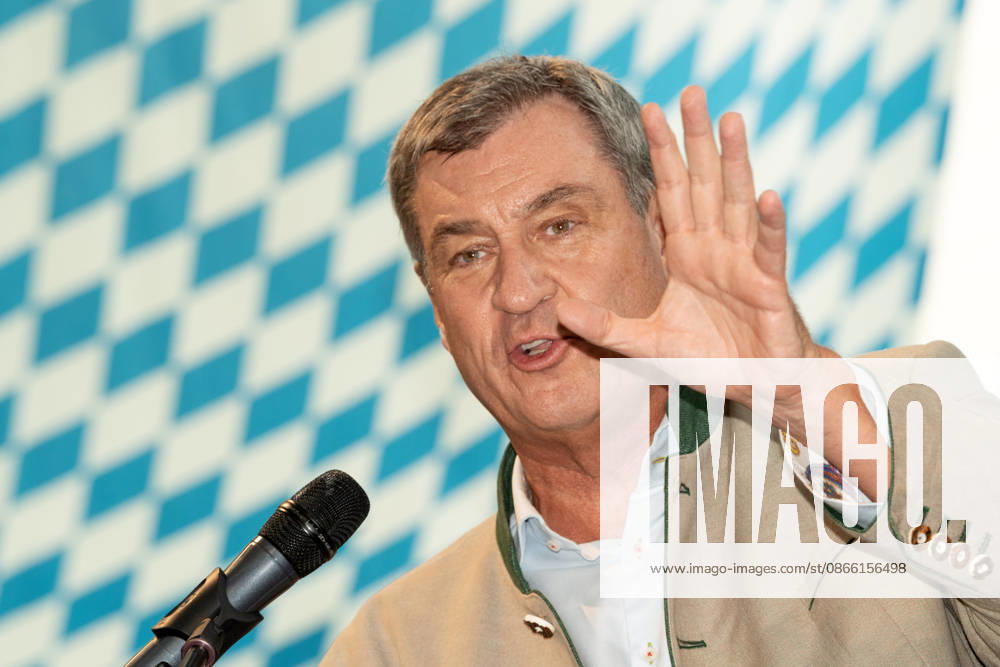 Markus Söder, Bayerischer Ministerpräsident, CSU, beim traditionellen Politischen Frühschoppen auf dem Volksfest Gillamoos, Abensberg, 07.09.2026 Deutschland, Abensberg, 7. September 2026, Markus Söder, Ministerpräsident Bayern, CSU, Rede beim traditionellen Politischen Frühschoppen auf dem Volksfest Gillamoos, Hofbräuzelt, Gillamoos Montag, Politik, Bayern,