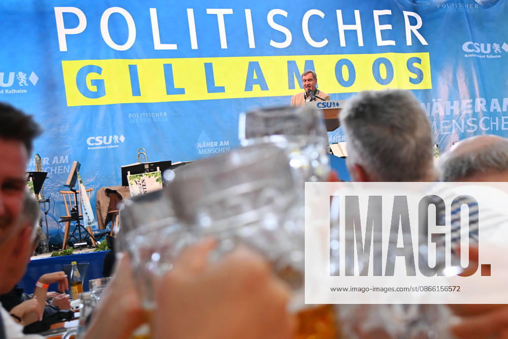 Rede Markus SOEDER (Ministerpraesident Bayern und CSU Vorsitzender) hinter Biertrinker. Politischer Gillamoos am 07.09.2026 in Abensberg,
