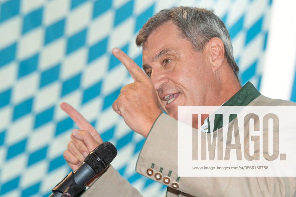 Markus Söder, Bayerischer Ministerpräsident, CSU, beim traditionellen Politischen Frühschoppen auf dem Volksfest Gillamoos, Abensberg, 07.09.2026 Deutschland, Abensberg, 7. September 2026, Markus Söder, Ministerpräsident Bayern, CSU, Rede beim traditionellen Politischen Frühschoppen auf dem Volksfest Gillamoos, Hofbräuzelt, Gillamoos Montag, Politik, Bayern,
